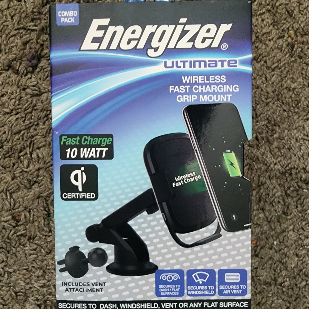 Energizer QI Wireless Charging Expandable Grip Vent & Dash & Window Mount NWT